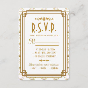 Art Deco White Wedding RSVP Cards