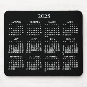 Art Deco White Yearly Calendar 2025 Mouse Mat