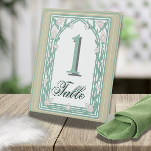 Art Deco William Morris Floral Green Wedding Pedestal Sign