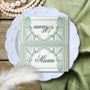 Art Deco William Morris Floral Green Wedding  Place Card