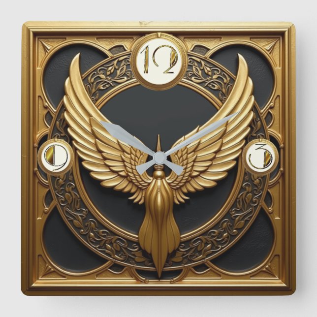Art Deco Wings Square Wall Clock (Front)