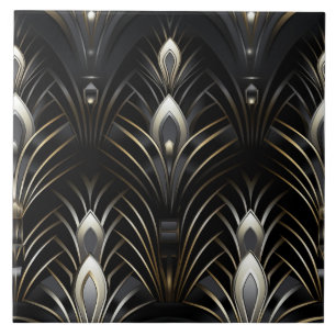 Art Deco Wings, White and Gold Tile