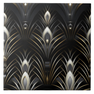 Art Deco Wings, White and Gold Tile