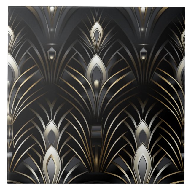 Art Deco Wings, White and Gold Tile (Front)