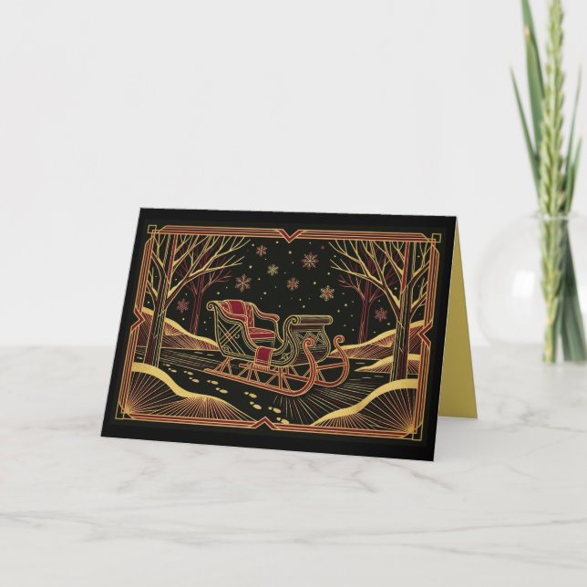 Art Deco Winter Sleigh Christmas Card (Front)