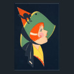 Art Deco Witch Hat Black Cat Photo Print<br><div class="desc">Vintage Halloween print</div>