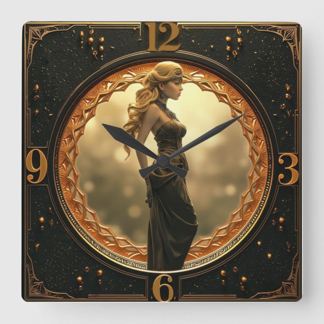 Art Deco with fantasy girl Square Wall Clock (Front)