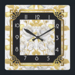 Art Deco with golden roses Square Wall Clock<br><div class="desc">Great clock design. You will love it like other. Be free to use this design for other product you like or to customise and add your text. Follow me for more. Thank you. have a nice day.</div>