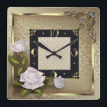 Art Deco with roses Square Wall Clock<br><div class="desc">Great clock design. You will love it like others. Be free to use this design for other product you like or to customise and add your text. Follow me for more. Thank you. have a nice day.</div>