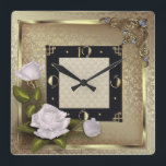 Art Deco with roses Square Wall Clock<br><div class="desc">Great clock design. You will love it like others. Be free to use this design for other product you like or to customise and add your text. Follow me for more. Thank you. have a nice day.</div>