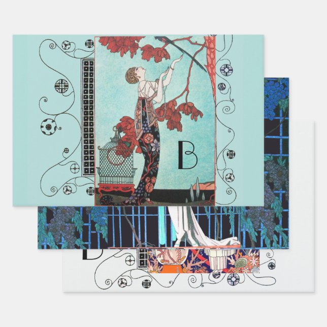 ART DECO WOMAN Beauty Fashion Wrapping Paper Sheet (Set)