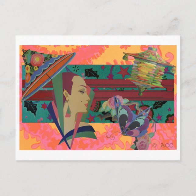 Art Deco Woman Colour Splash Postcard (Front)