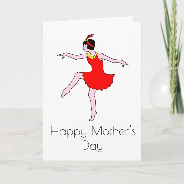 Art Deco Woman Dancer Red Dress Mother's Day Card (Front)