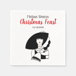 Art Deco Woman In Big Hat Gloves RL Christmas Xmas Napkin