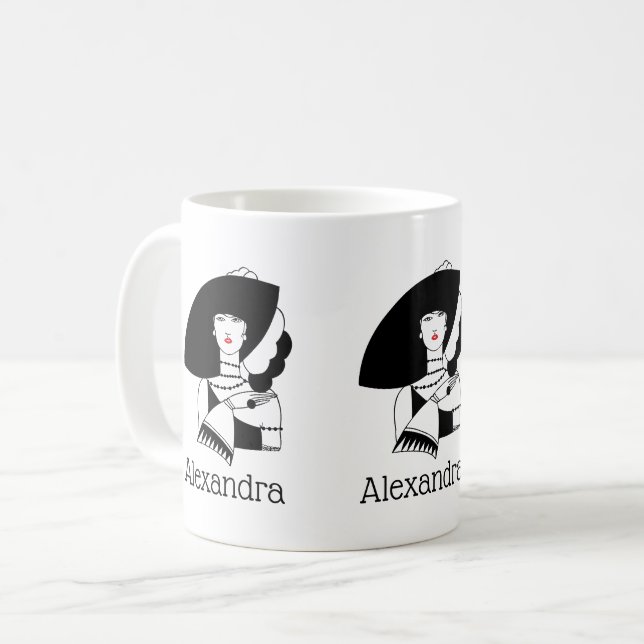 Art Deco Woman In Big Hat Gloves RL Coffee Mug (Front Left)