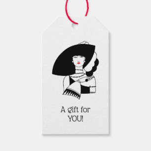 Art Deco Woman In Big Hat Gloves RL Gift Tags