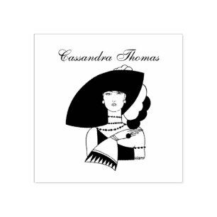 Art Deco Woman In Big Hat Gloves RL Rubber Stamp
