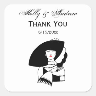 Art Deco Woman In Big Hat Gloves RL Square Sticker