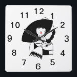 Art Deco Woman In Big Hat Gloves RL Square Wall Clock<br><div class="desc">Vintage Art Deco Fashionable Woman Wearing a Big Hat & Gloves Customisable invitations and accessories with a stylised vintage art deco image of a fashionable 1920s - 1930s woman wearing a big hat and gloves. You can easily customise these products by adding text fields, removing existing text fields, changing text...</div>