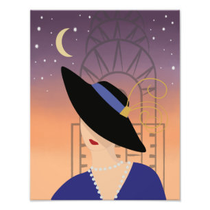 Art Deco Woman in Hat, Chrysler Building Poster