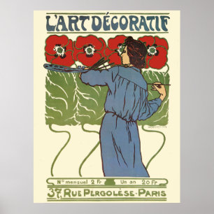 Art Deco Woman Painting Poppies Poster