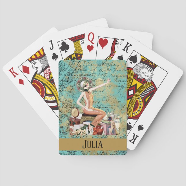 Art Deco Woman Personalised Playing Cards (Back)