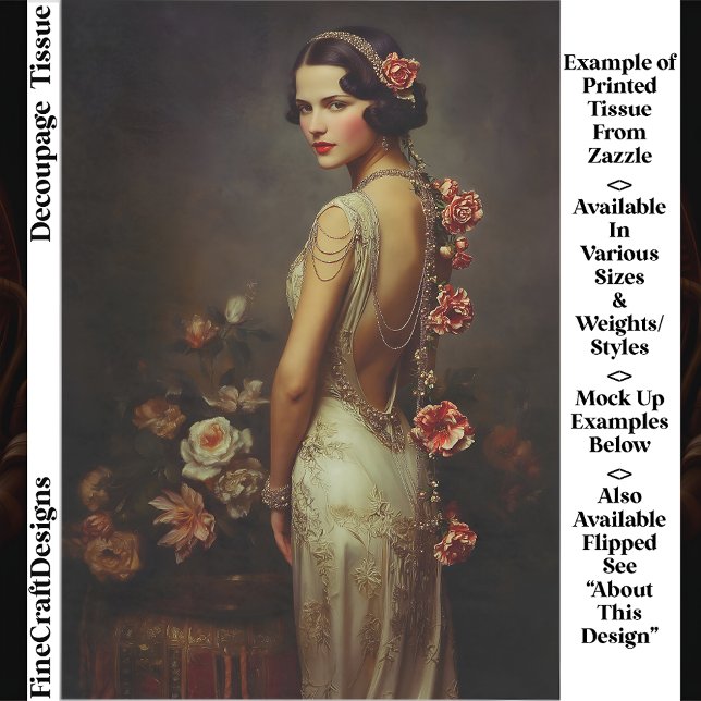 Art Deco Woman & Roses Portrait EZ8L Decoupage Tissue Paper (Creator Uploaded)