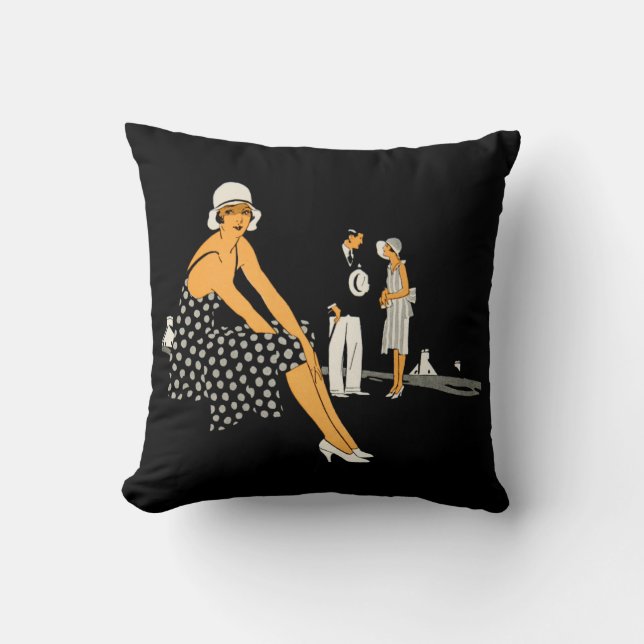 Art Deco Woman Shoes Polka Dot Black Cushion (Front)