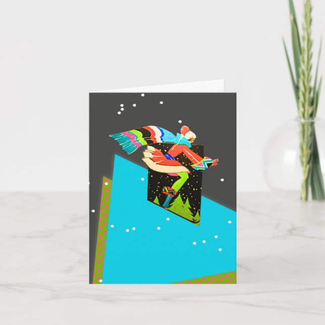 Art Deco Woman Skier  Holiday Card (Front)