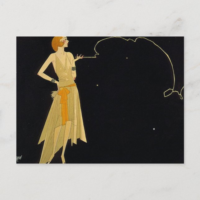 Art Deco Woman Smoking Cigarette Postcard (Front)