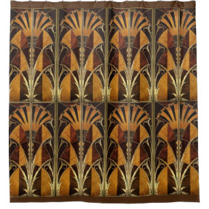 ART DECO WOOD INLAY FANS LAMP SHADE SHOWER CURTAIN
