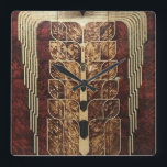 ART DECO WOOD PANELS SQUARE WALL CLOCK<br><div class="desc">ART DECO CARVED WOOD PANELS</div>