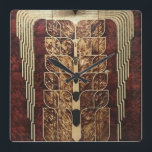 ART DECO WOOD PANELS SQUARE WALL CLOCK<br><div class="desc">ART DECO CARVED WOOD PANELS</div>