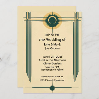 Art deco yellow green wedding invitation