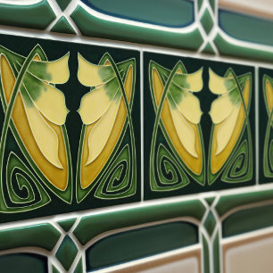 Art Deco Yellow Lily Floral Wall Decor Art Nouveau Tile