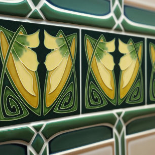 Art Deco Yellow Lily Floral Wall Decor Art Nouveau Tile
