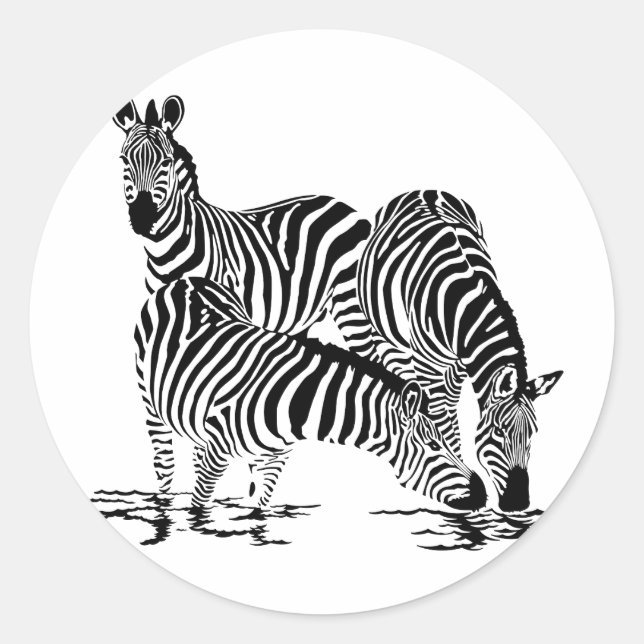 Art Deco  Zebra Classic Round Sticker (Front)