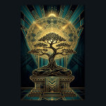 Art Deco Zen Bonsai Tree Mandala Gold Teal Poster<br><div class="desc">A masterpiece of spiritual elegance and Art Deco symmetry. This stunning illustration features a black bonsai tree silhouette in a meditative "lotus" formation, rising from an intricate tiered pedestal. Behind the tree, a glowing golden mandala and celestial sunburst radiate against a deep teal geometric background. Perfectly blending mindfulness with 1920s...</div>