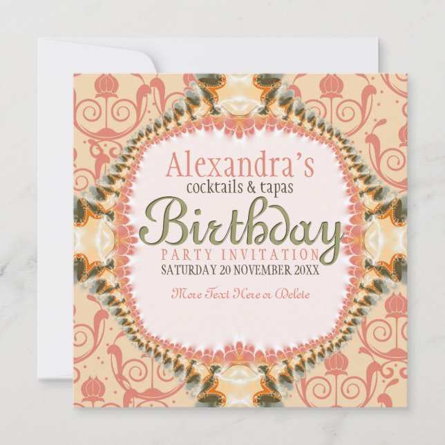 Art Decor & Lace Birthday Cocktail Party Invitatio Invitation (Front)