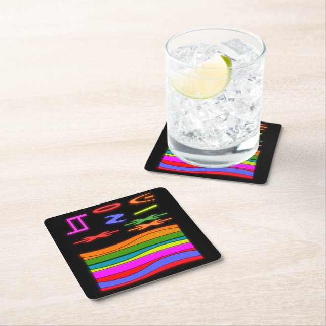 Art design patterned with a black backdrop square paper coaster (Insitu)