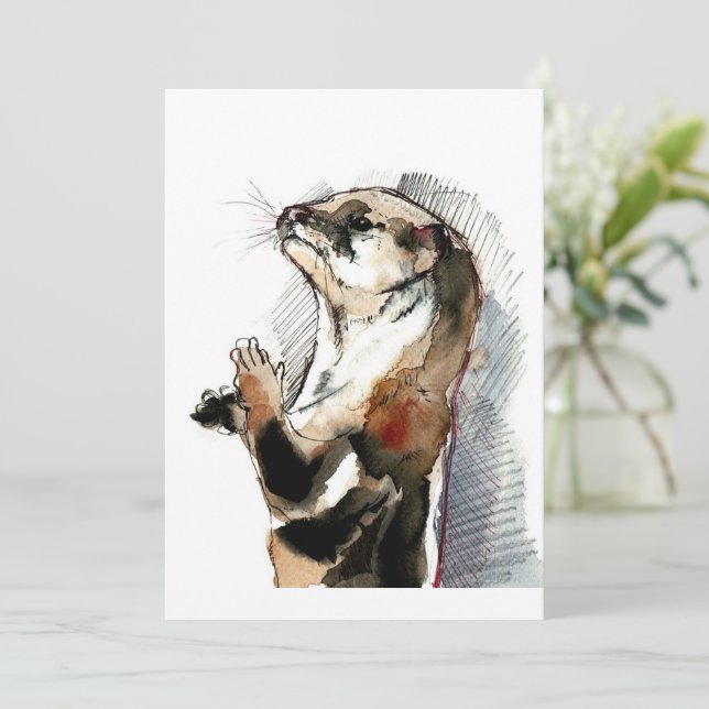 Art Drawing Otter |  Cute Otter Gifts Holiday Card (Standing Front)