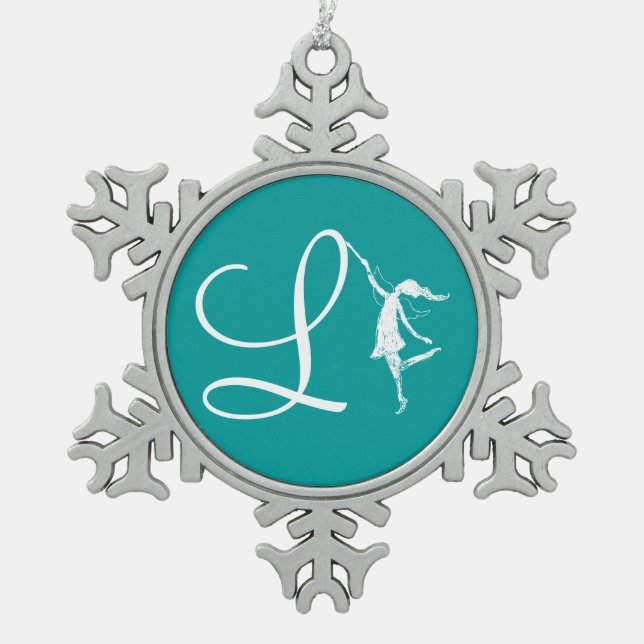 Art Fairy Initial: L Snowflake Pewter Christmas Ornament (Front)