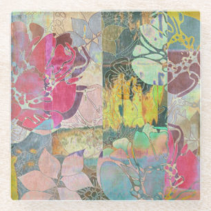 Art floral grunge pattern glass coaster