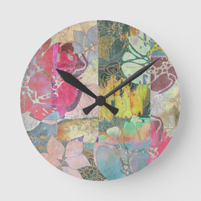Art floral grunge pattern round clock (Front)
