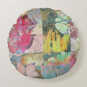 Art floral grunge pattern round cushion