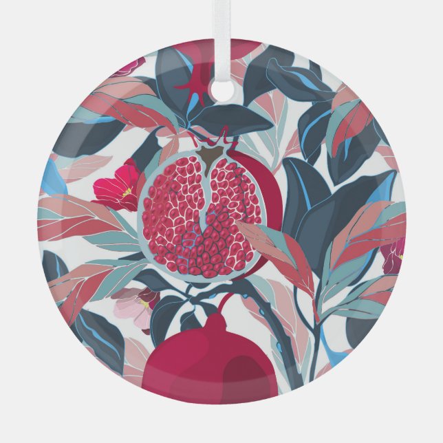 Art Floral Pomegranate Tree Pattern Glass Tree Decoration (Front)