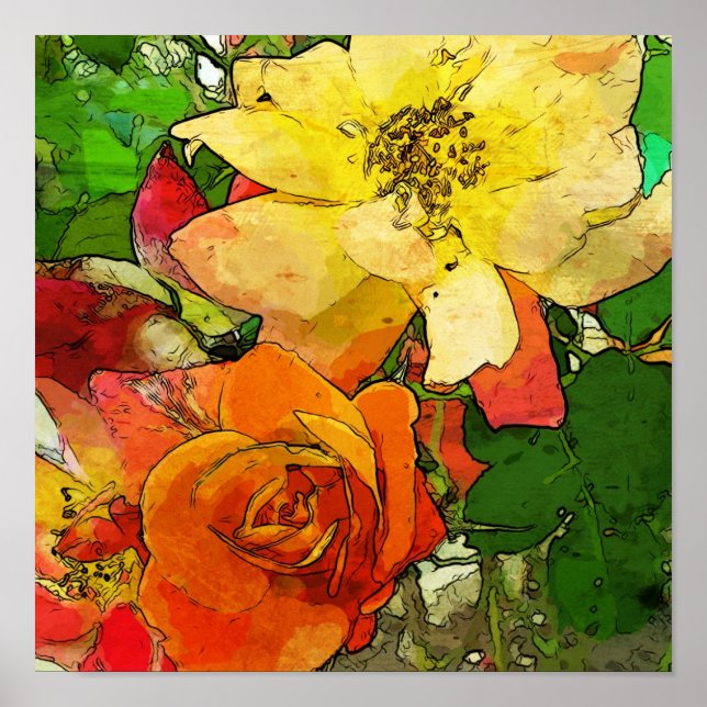 art floral vintage colourful background 2 poster (Front)