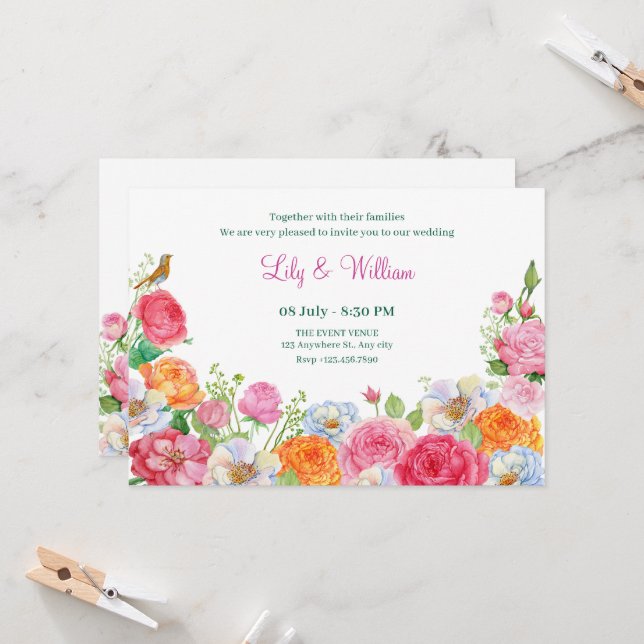 Art Flowers Roses wedding Invitation (Front/Back In Situ)