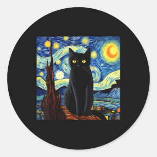 Art Funny Black Cat Painting Artist Van Gogh Starr Classic Round Sticker