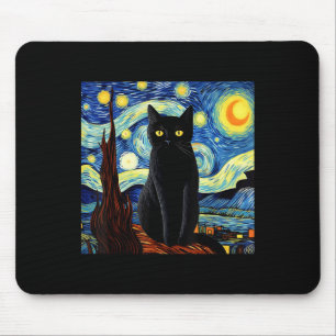 Art Funny Black Cat Painting Artist Van Gogh Starr Mouse Mat